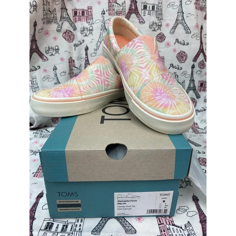 TOMS Alpargata Fenix Slip On Candy Pink Tie Dye Canvas Sneakers Womens 8 NEW
